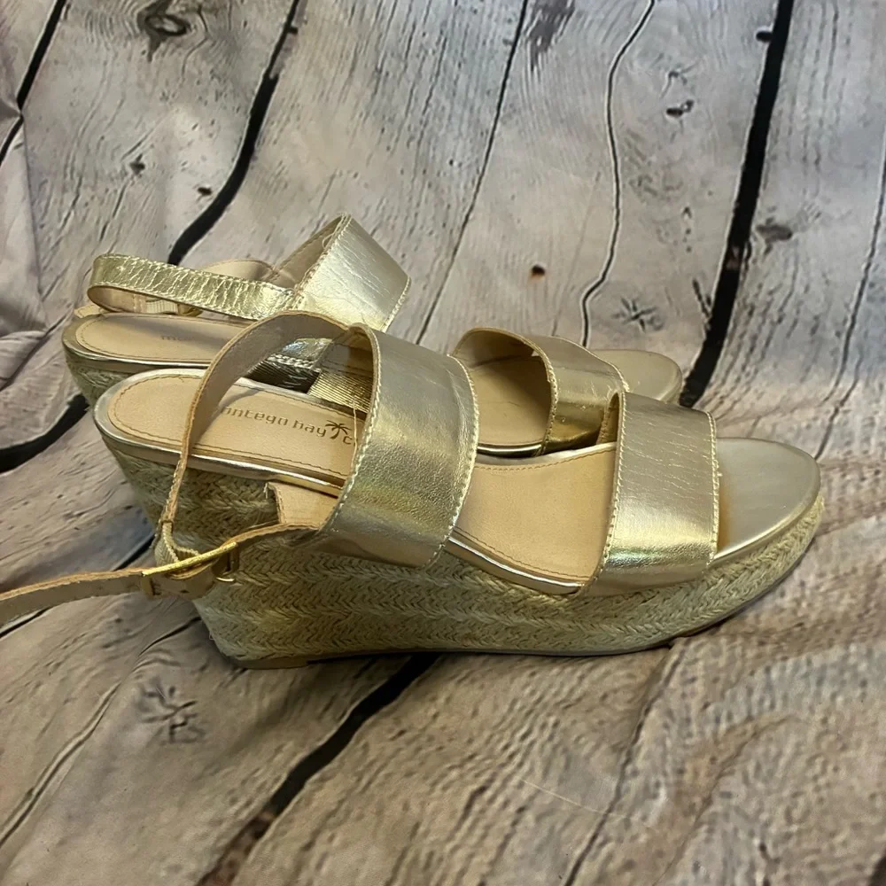 Montego Bay Club Women’s Espadrille Wedge Platform Sandals Womens‎ Sz 9 Gold GUC